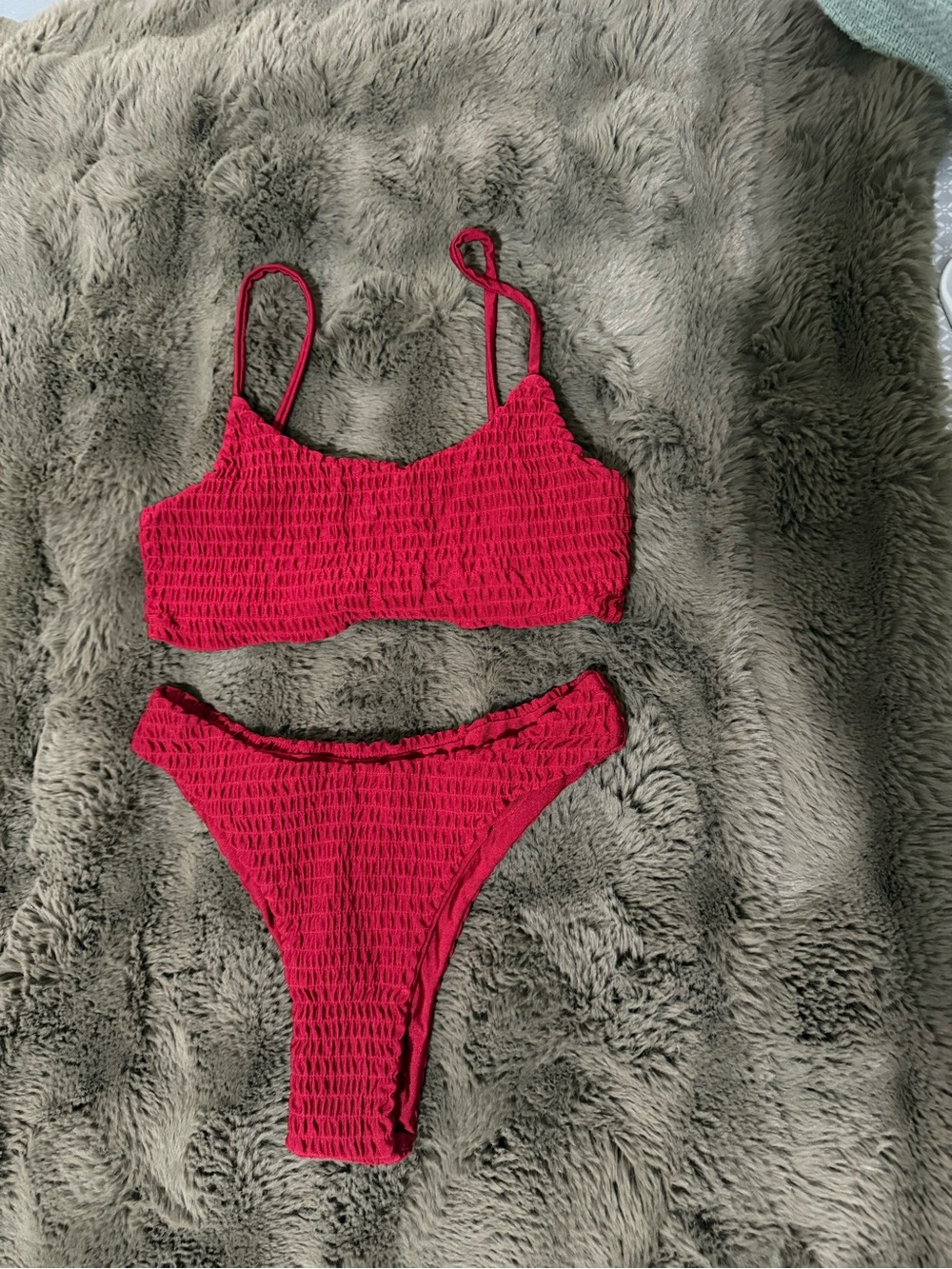Women’s Red Smocked Bikini Set